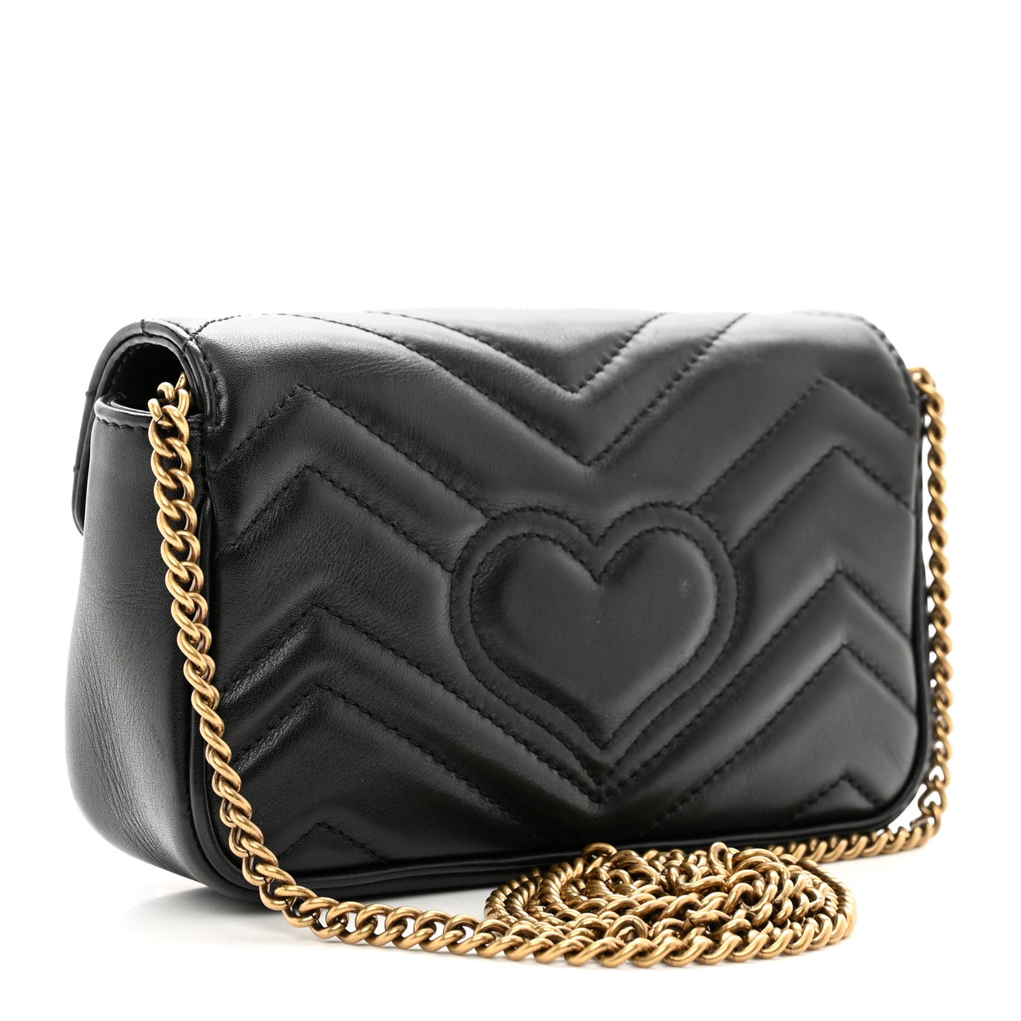 Calfskin Matelasse Super Mini GG Marmont Shoulder Bag Black