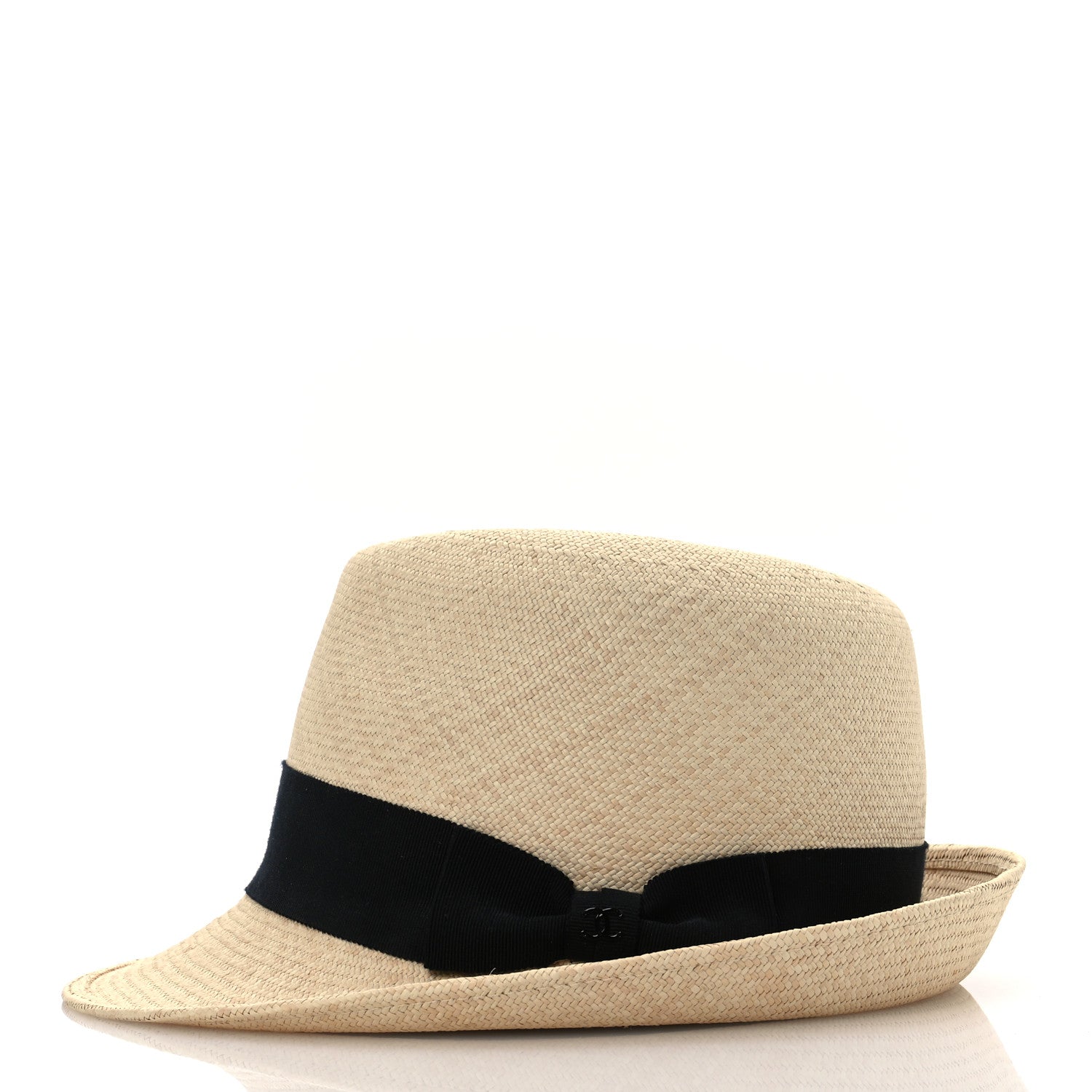 Chanel Straw Grosgrain Ribbon Fedora Hat M Beige Black 4 of 12