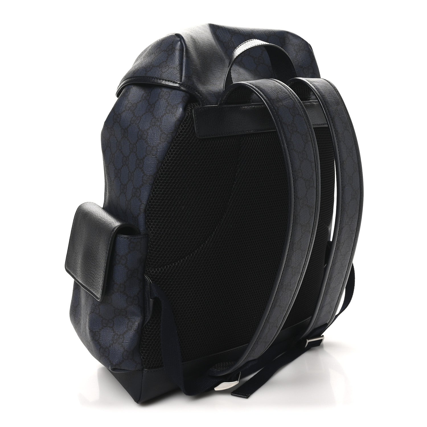 Gucci GG Supreme Monogram Textured Dollar Calfskin Medium Ophidia Double Buckle Backpack Blue Dark Blue Black 3 of 9