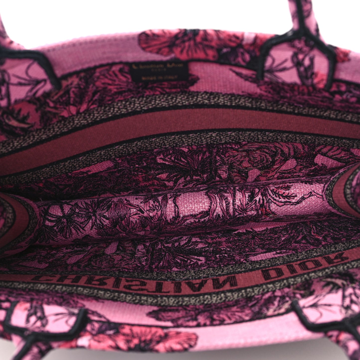 Canvas Embroidered Medium Toile de Jouy Voyage Book Tote Fuchsia Multicolor