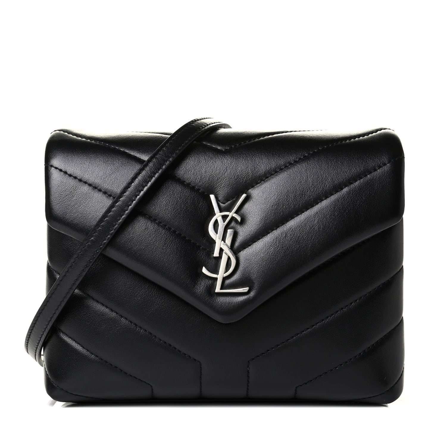 Calfskin Y Quilted Monogram Toy Loulou Crossbody Bag Black