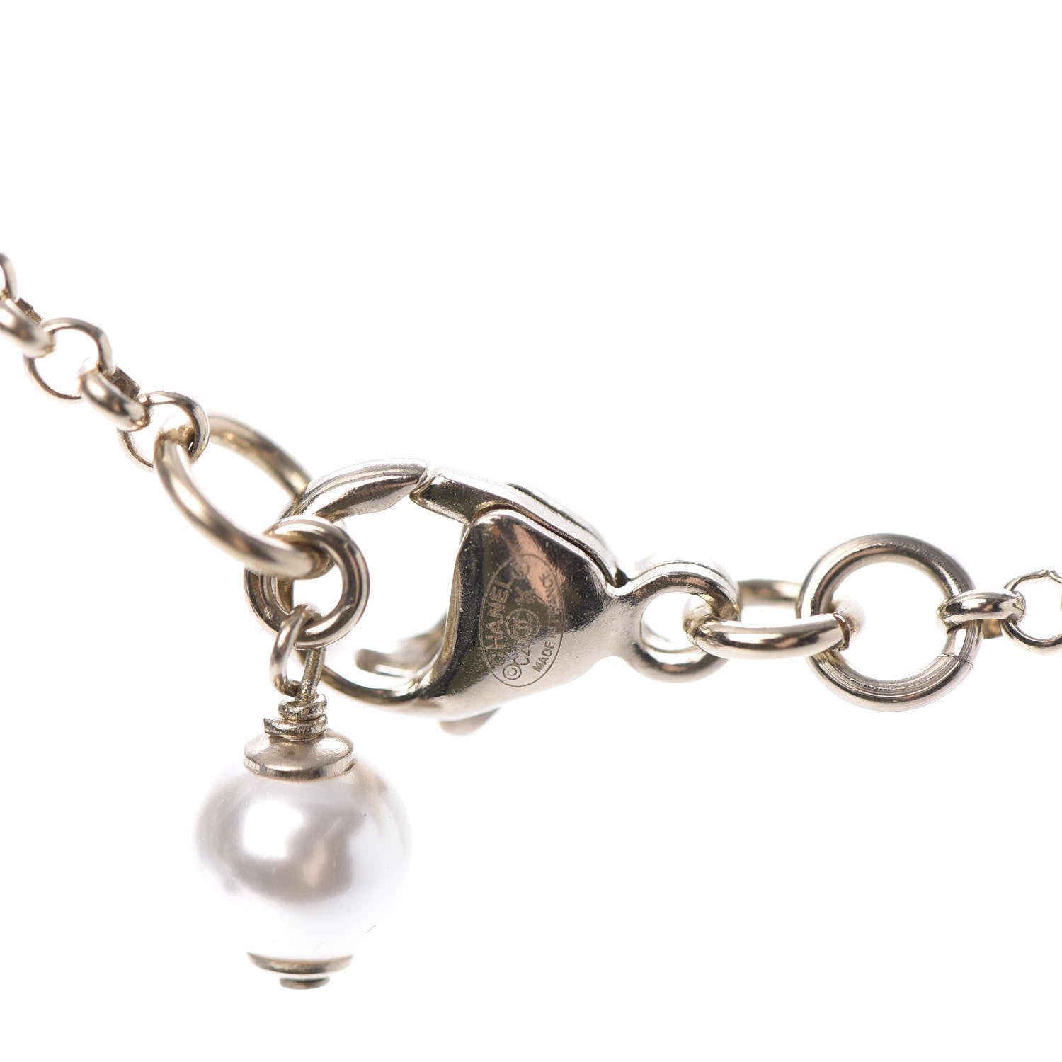 Chanel Crystal Pearl CC Pendant Necklace Gold Pink 6 of 7