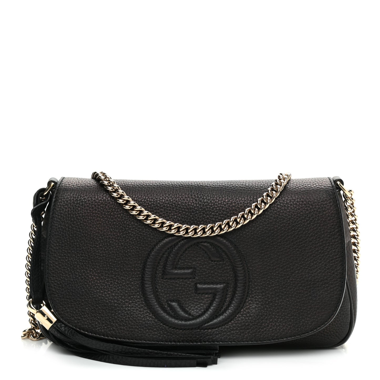 Pebbled Calfskin Medium Soho Flap Crossbody Black