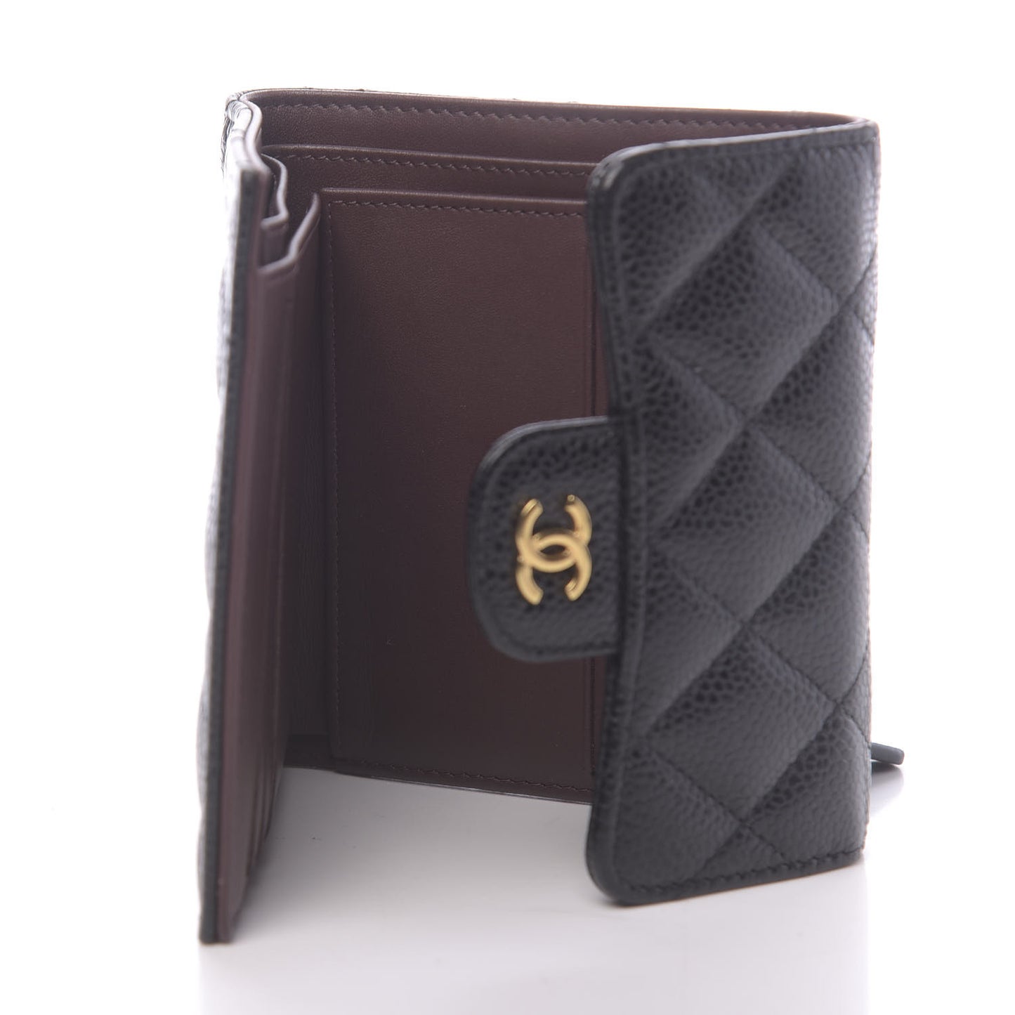 Caviar Quilted Compact Flap Wallet Black