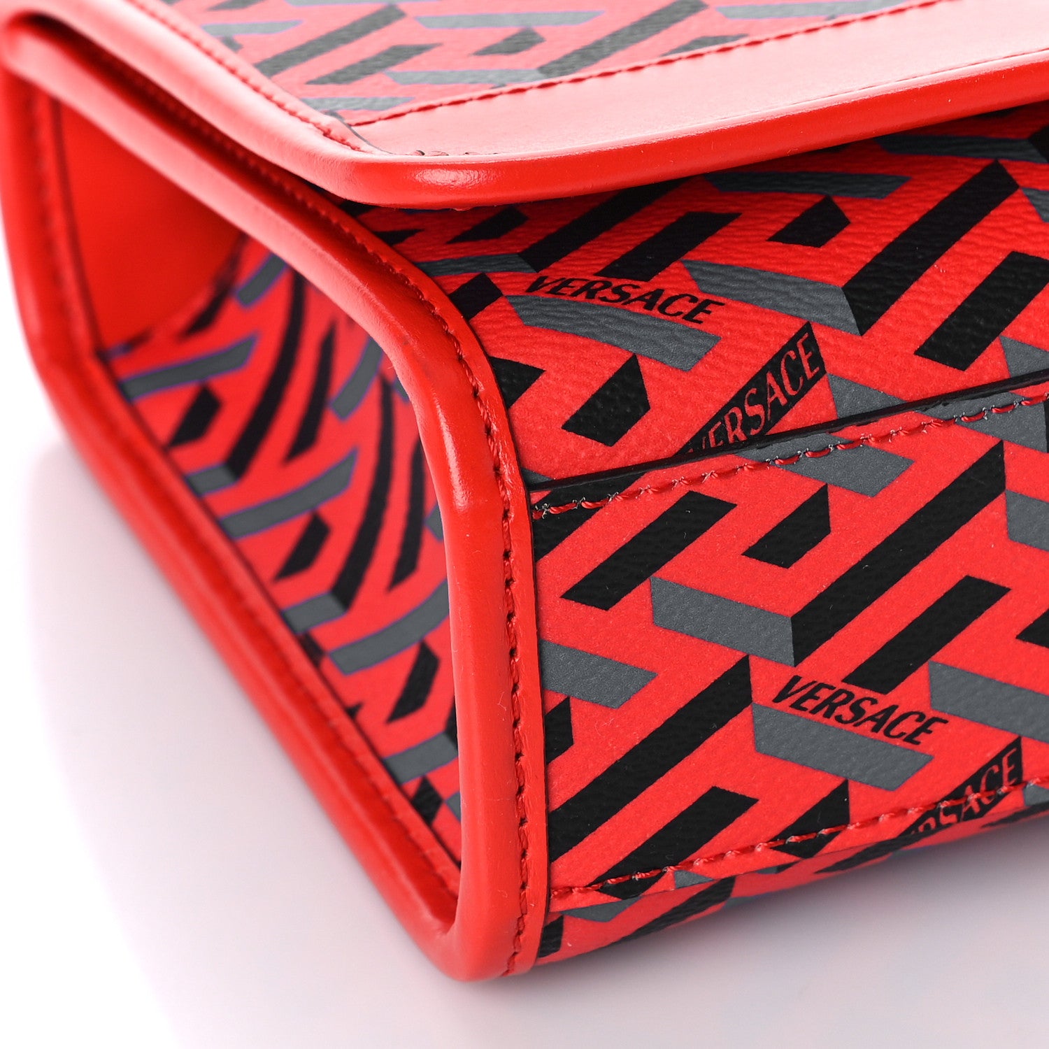 Versace Coated Canvas La Greca Signature Top Handle Bag Blue Red 7 of 8