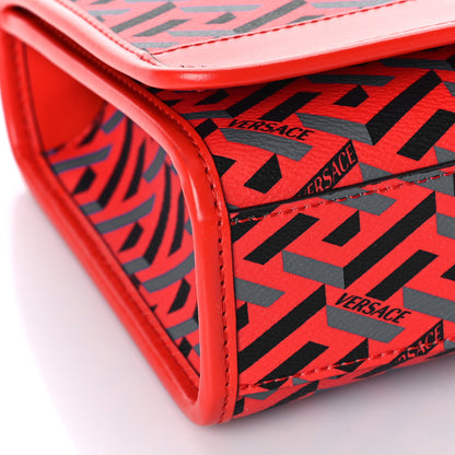 Versace Coated Canvas La Greca Signature Top Handle Bag Blue Red 7 of 8