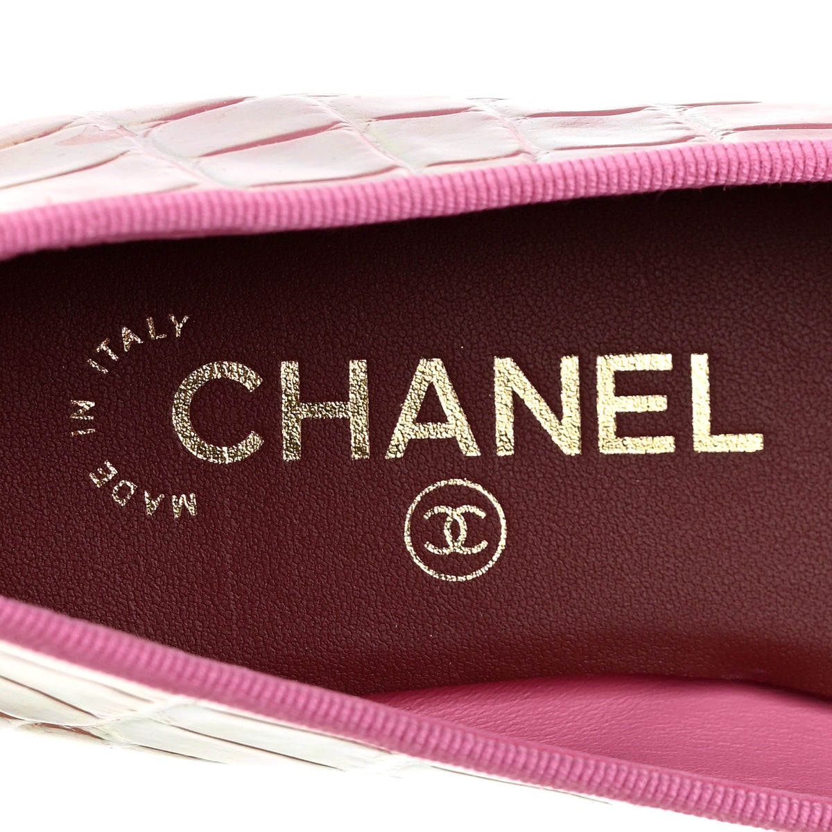 Chanel Iridescent Calfskin Crocodile Embossed Ballerina Flats 37 Pink 8 of 10