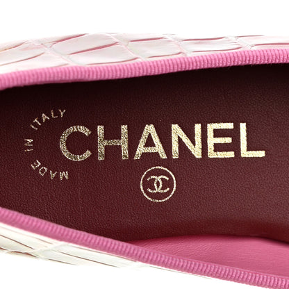 Chanel Iridescent Calfskin Crocodile Embossed Ballerina Flats 37 Pink 8 of 10