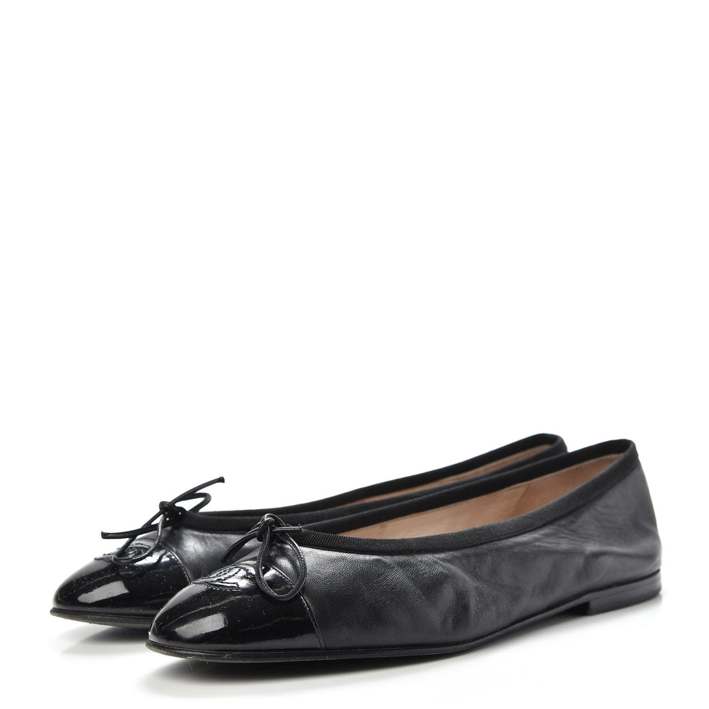 Lambskin Patent Cap Toe Ballerina Flats 40 Black