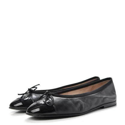 Chanel Lambskin Patent Cap Toe Ballerina Flats 40 Black 3 of 12