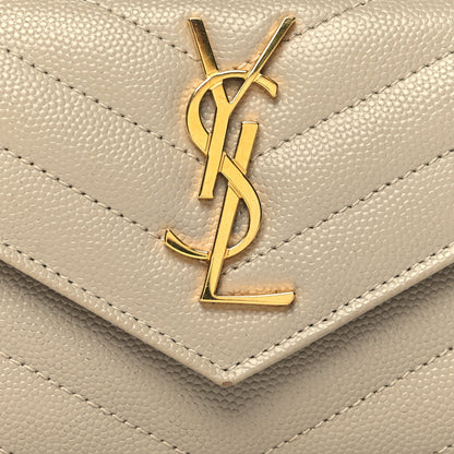 Saint Laurent Grain De Poudre Matelasse Chevron Small Monogram Envelope Wallet Dark Beige 8 of 11