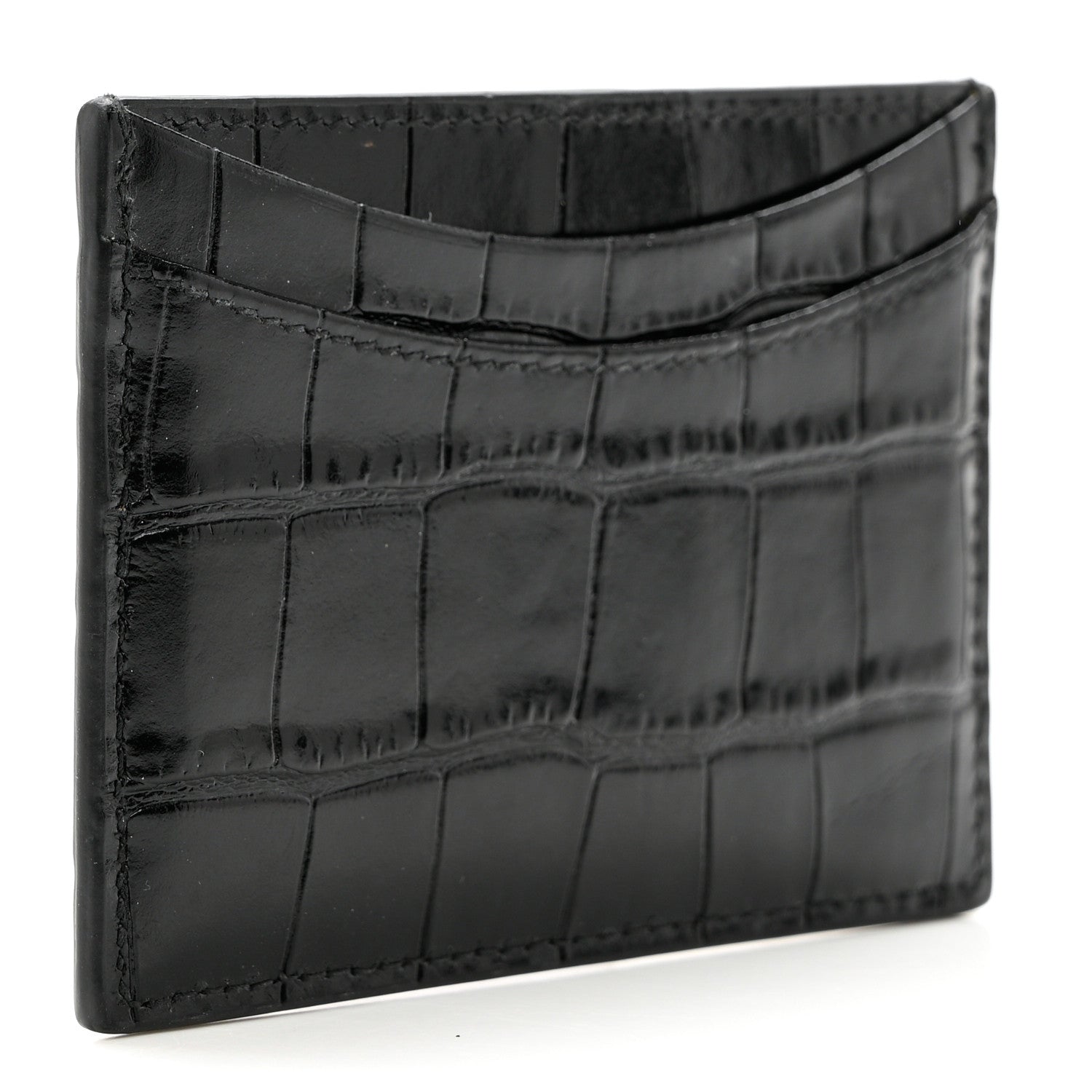 Balenciaga Shiny Calfskin Monochrome Crocodile Embossed Hourglass Card Holder Black 3 of 6