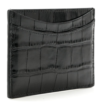 Balenciaga Shiny Calfskin Monochrome Crocodile Embossed Hourglass Card Holder Black 3 of 6