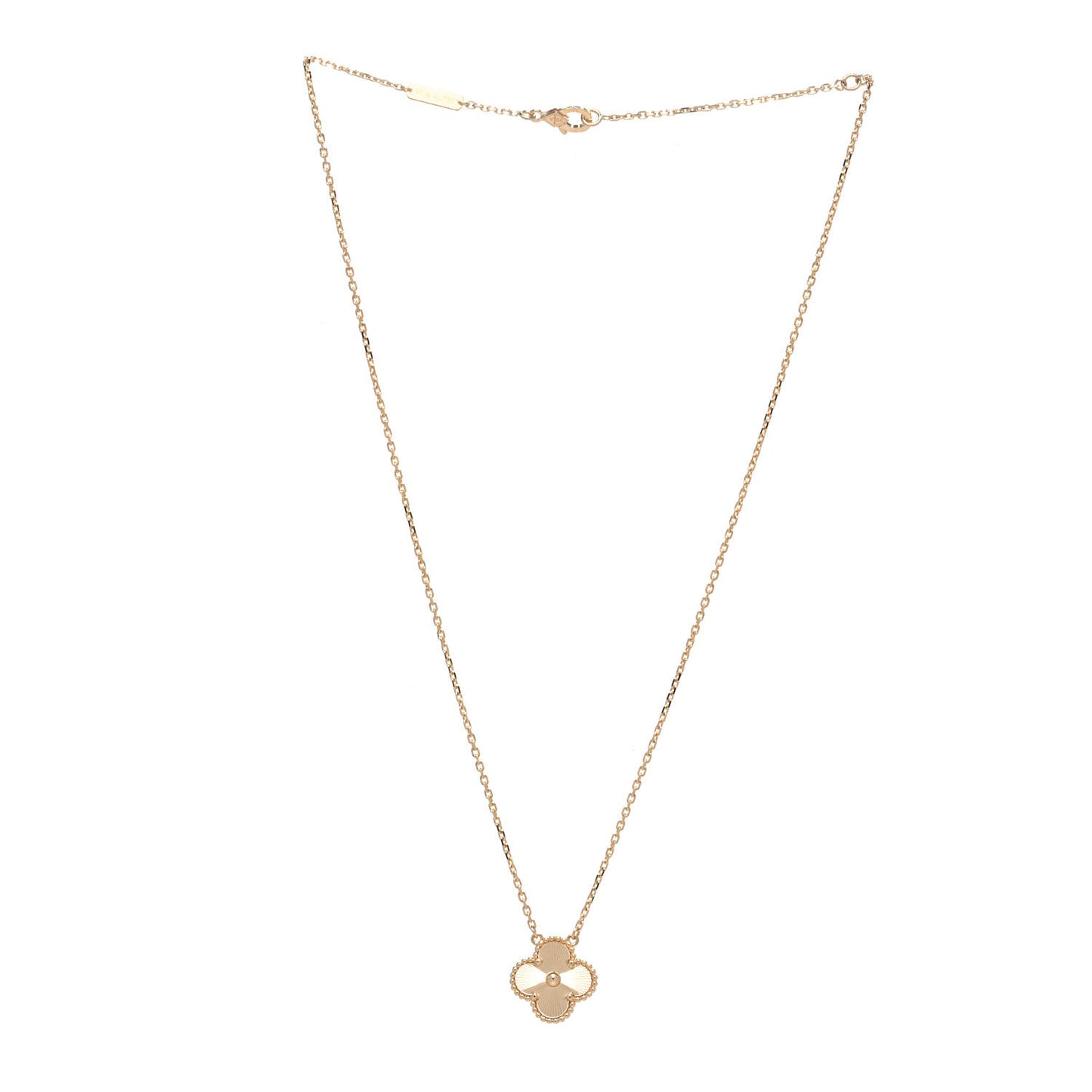 18K Yellow Gold Guilloche Vintage Alhambra Pendant Necklace