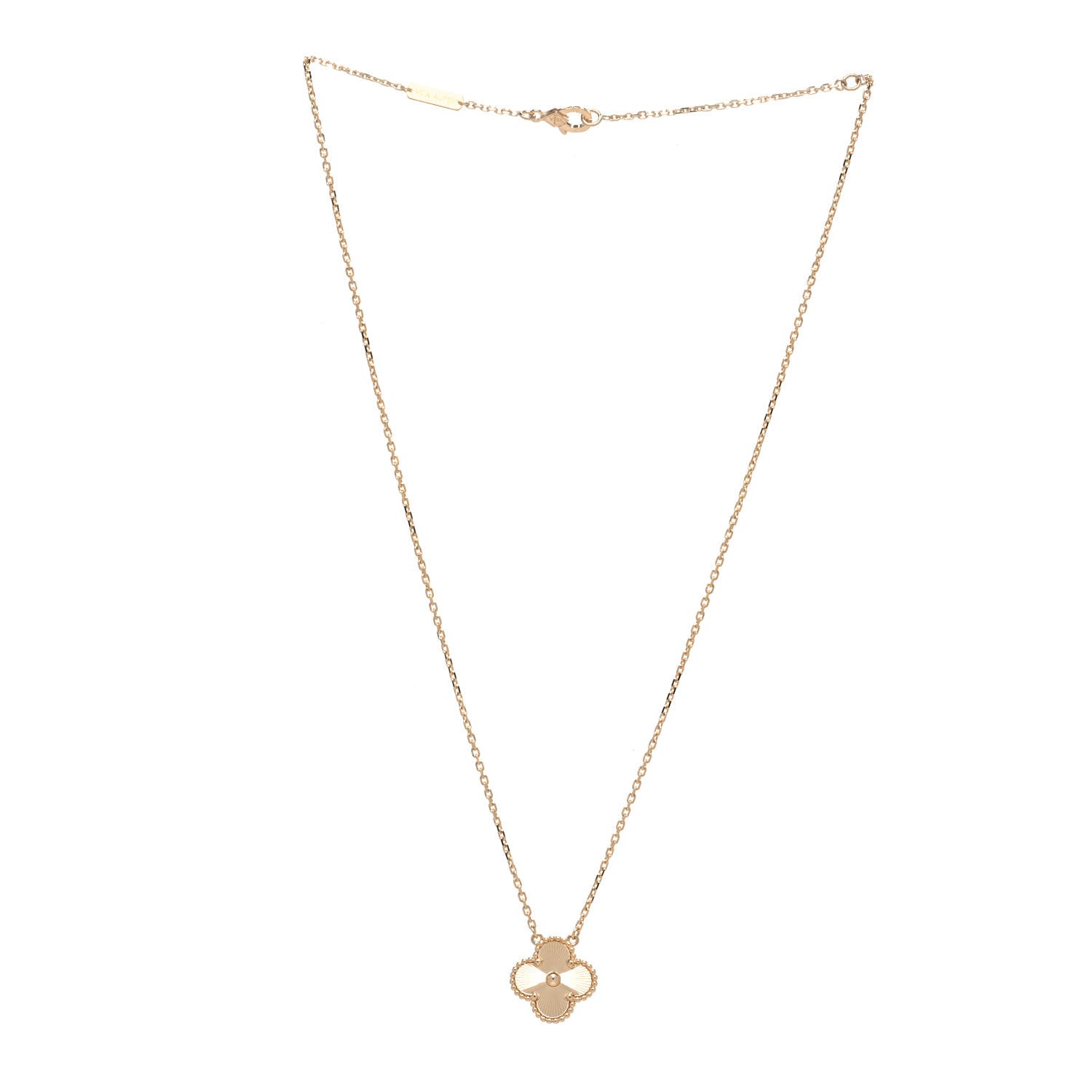 Van Cleef & Arpels 18K Yellow Gold Guilloche Vintage Alhambra Pendant Necklace 3 of 8