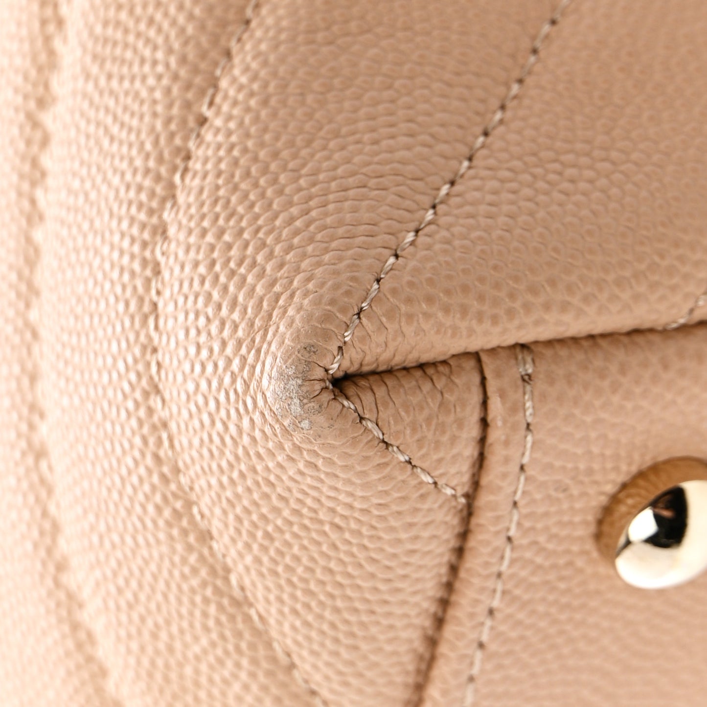 Caviar Chevron Quilted Medium Coco Handle Flap Beige