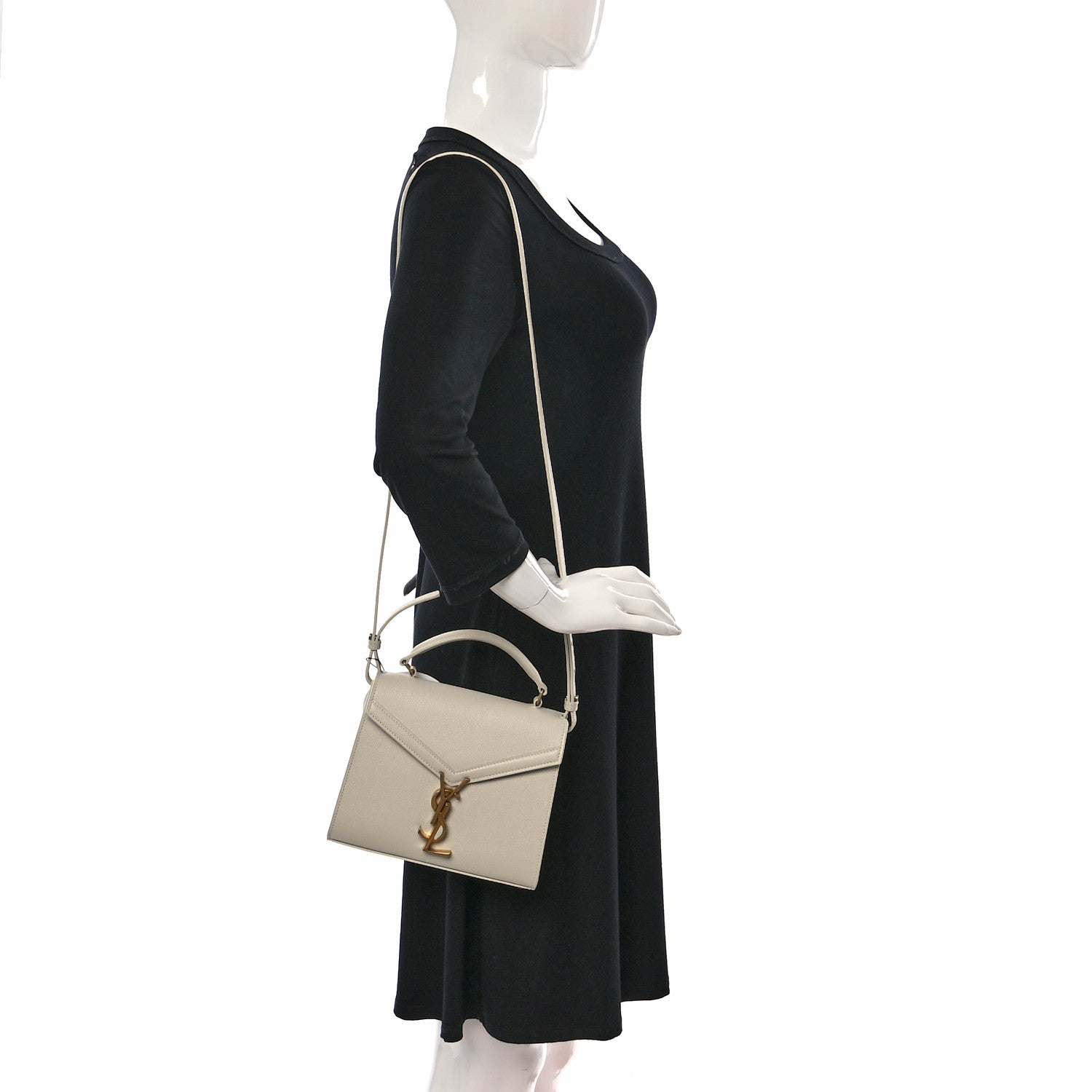 Saint Laurent Grain de Poudre Mini Classic Monogram Cassandra Top Handle Vintage White 2 of 8