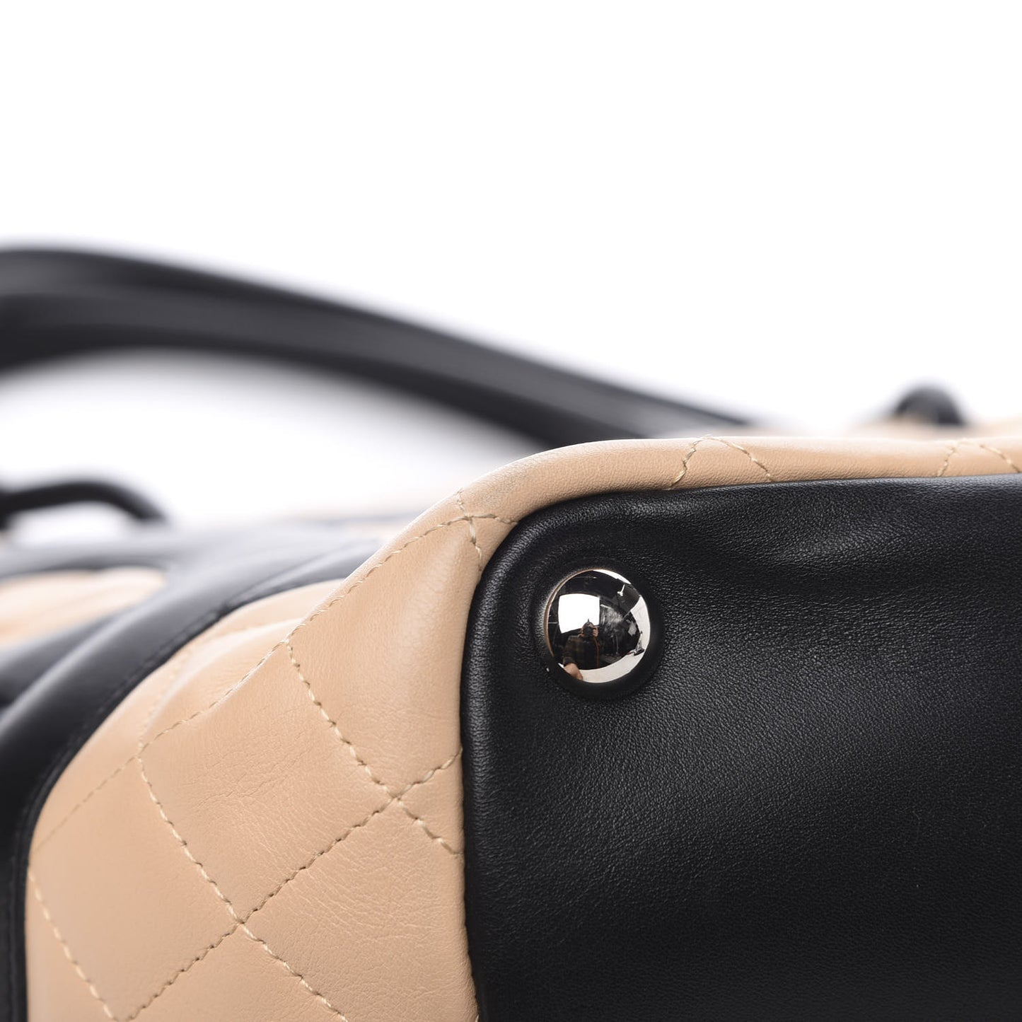 Calfskin Quilted Large Cambon Tote Beige Black