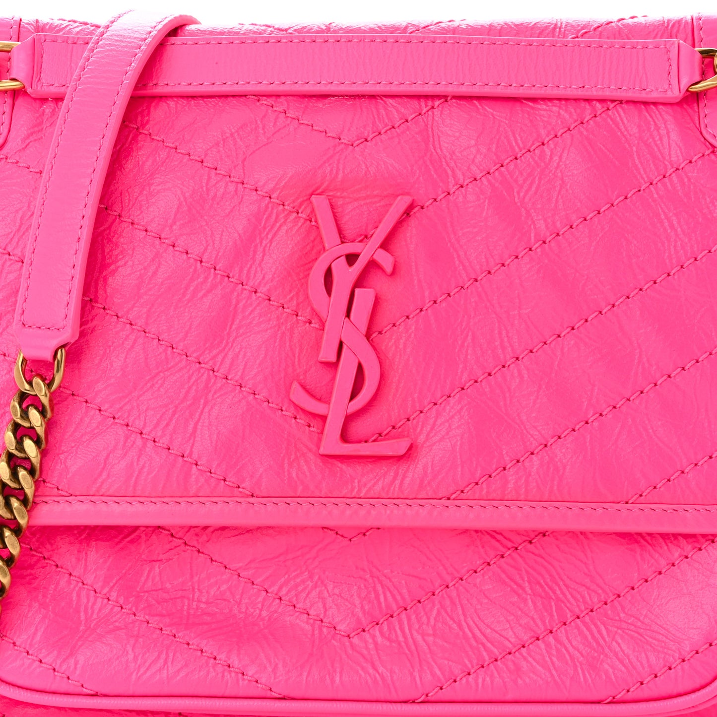 Crinkled Calfskin Matelasse Monogram Medium Niki Chain Satchel Rose Glow