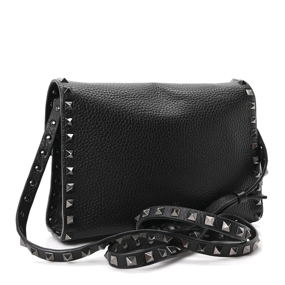 Valentino Garavani Pebbled Calfskin Monochrome Medium Rockstud Flip Lock Crossbody Bag Black 3 of 9