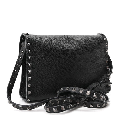 Valentino Garavani Pebbled Calfskin Monochrome Medium Rockstud Flip Lock Crossbody Bag Black 3 of 9