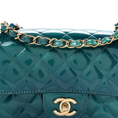 Chanel Shaded Patent Calfskin Quilted Mini Rectangular Flap Green Blue 8 of 12