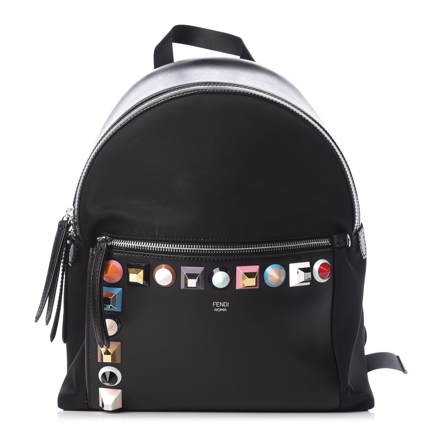 Vitello Nylon Studded Backpack Black