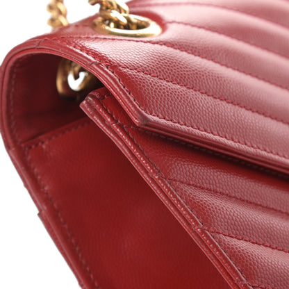 Saint Laurent Grain De Poudre Matelasse Chevron Large Monogram Satchel Lipstick Red 13 of 15
