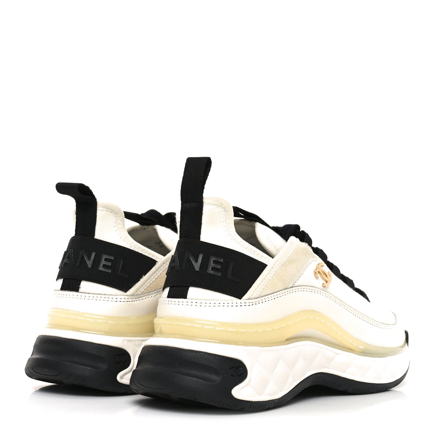 Chanel Velvet Calfskin Mixed Fibers CC Sneakers 37 Ivory Black 5 of 9