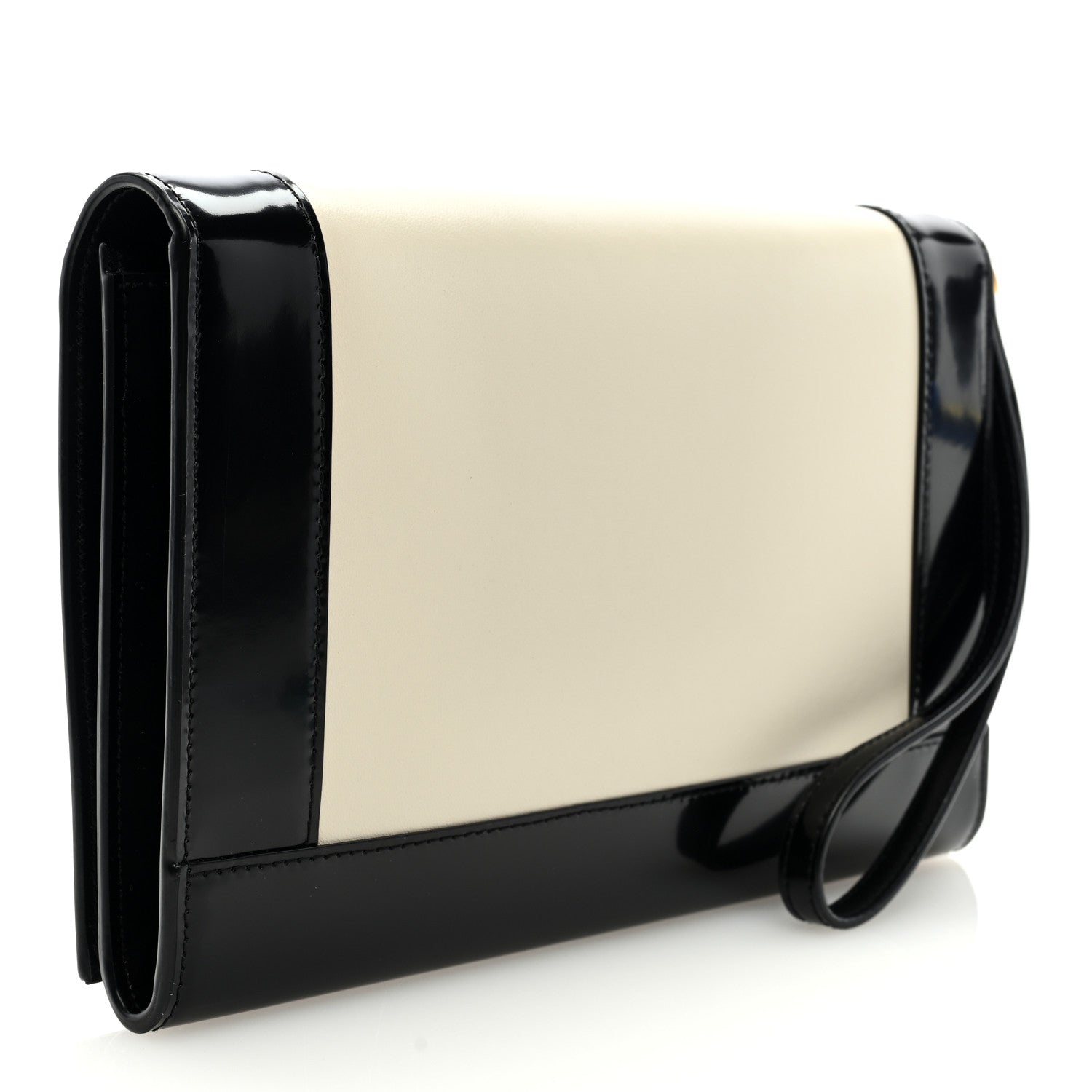 Saint Laurent Nappa Patent Calfskin Two-Toned Monogram Pouch Alabastro Black 3 of 6