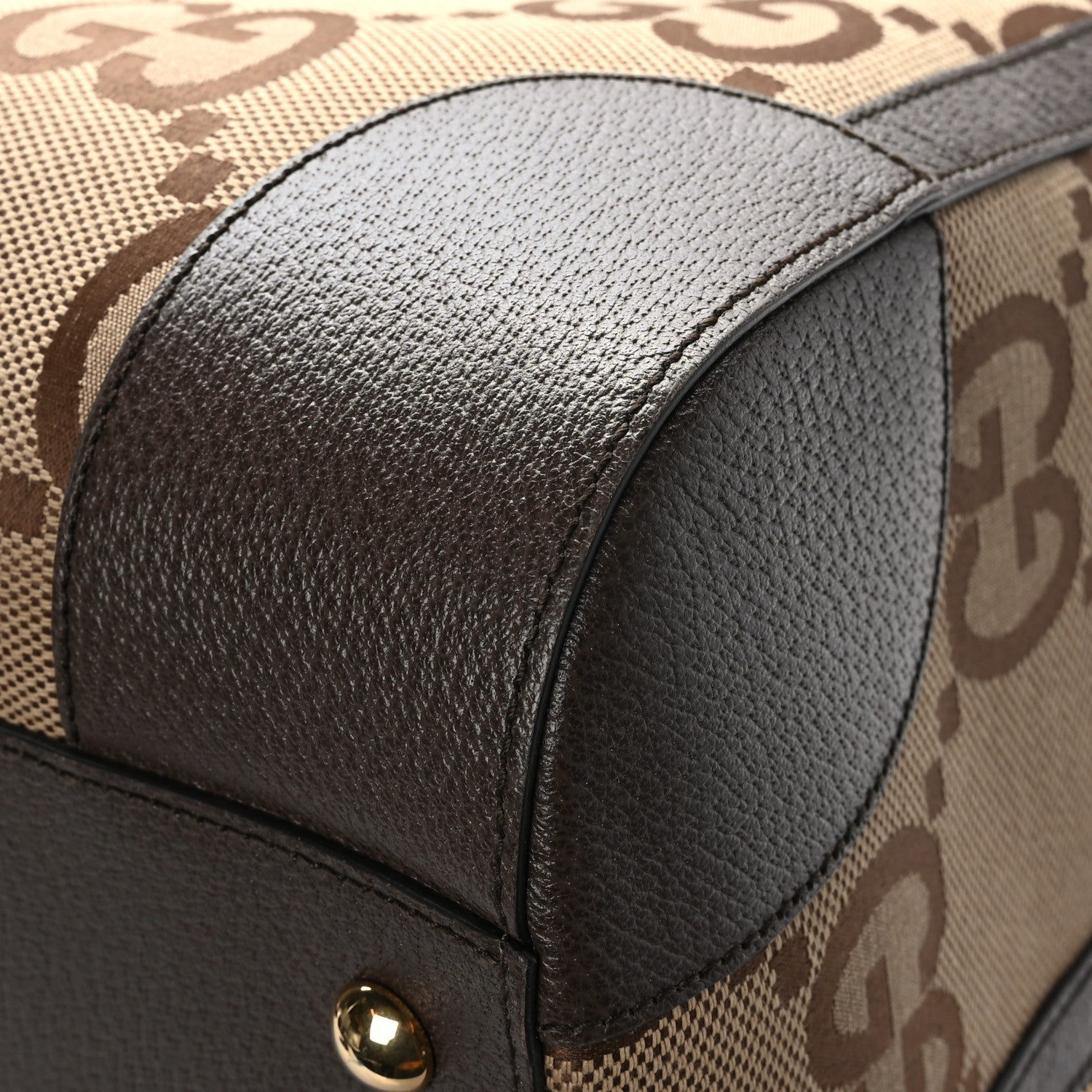 Gucci Monogram Jumbo GG Textured Dollar Calfskin Web Maxi Duffle Bag Camel Ebony 8 of 10
