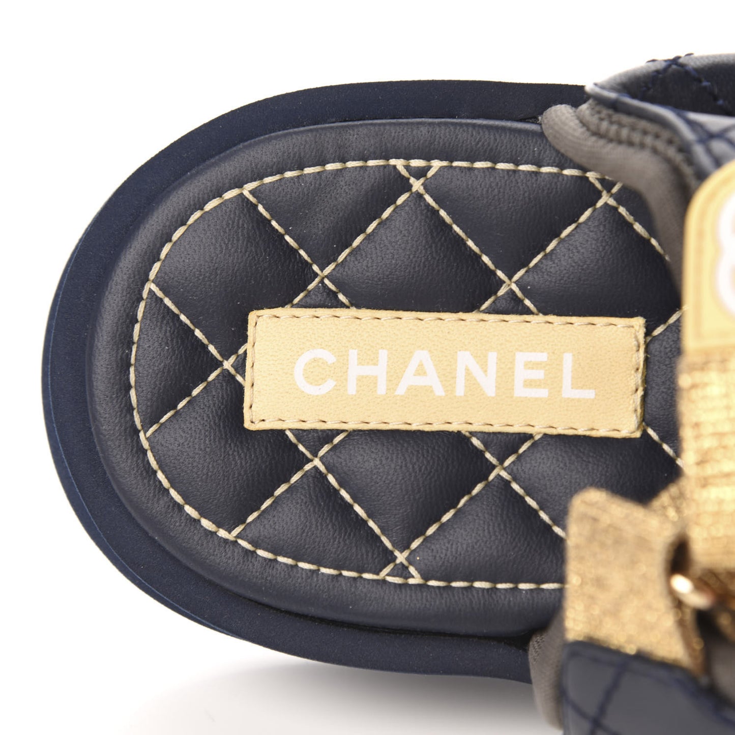 Goatskin Fabric Flat Sandals 37 Navy Blue Grey Yellow