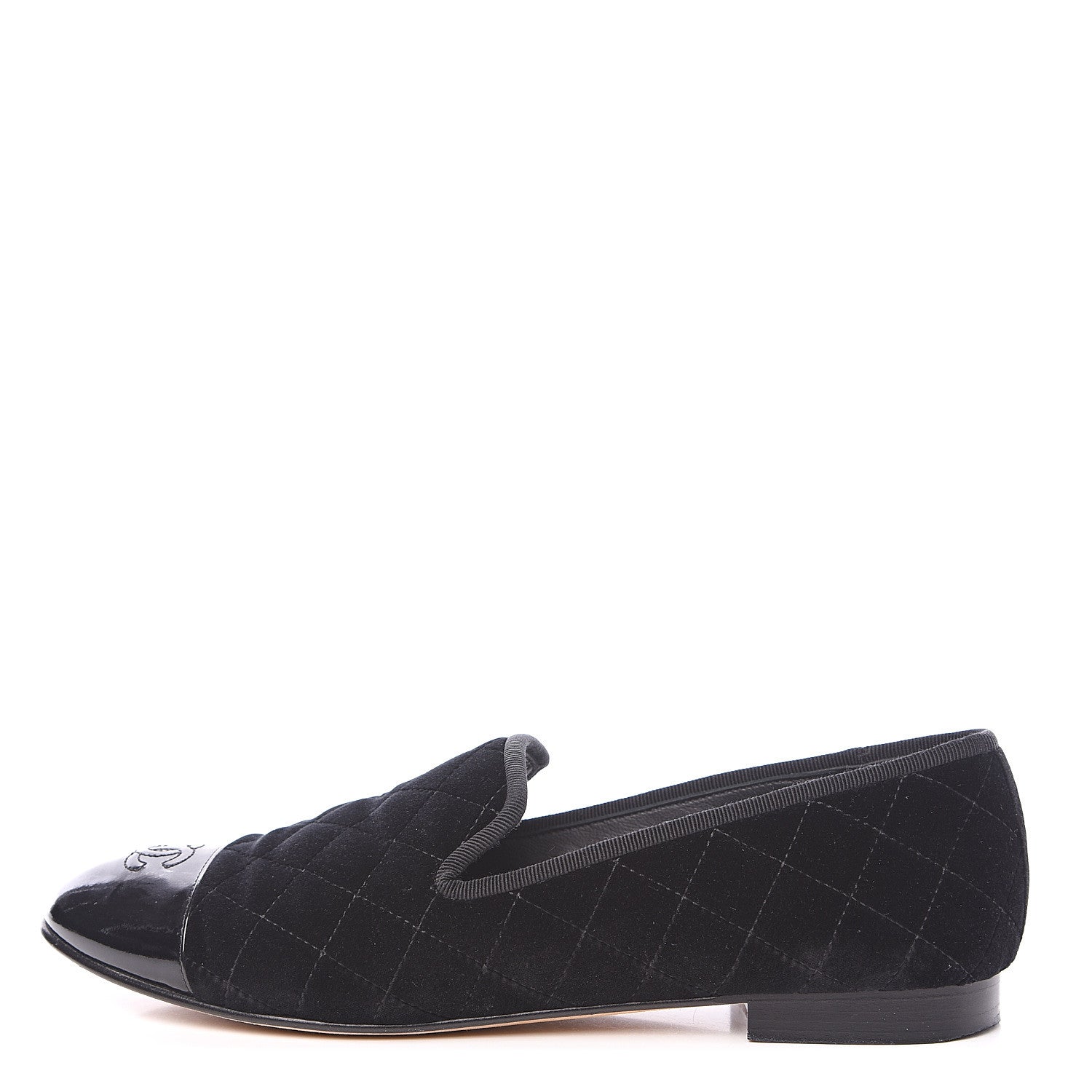Chanel Velvet Quilted Cap Toe Womens CC Loafers 41 Black 1 of 9