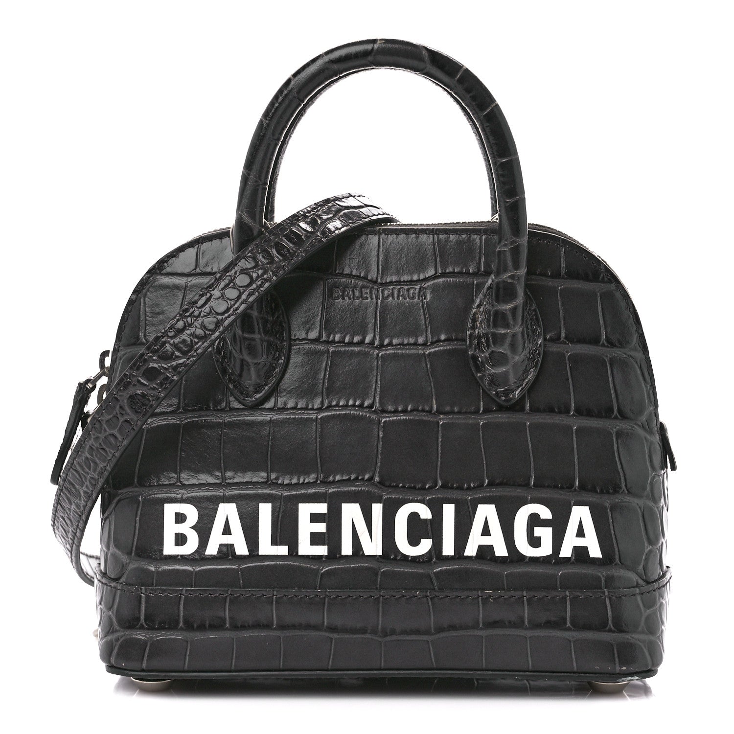 Balenciaga Shiny Calfskin Logo Crocodile Embossed XXS Ville Top Handle Bag Gray 1 of 11
