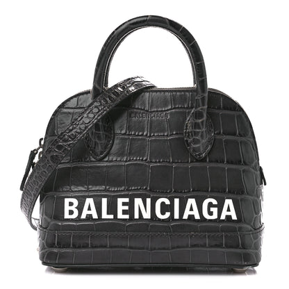 Balenciaga Shiny Calfskin Logo Crocodile Embossed XXS Ville Top Handle Bag Gray 1 of 11