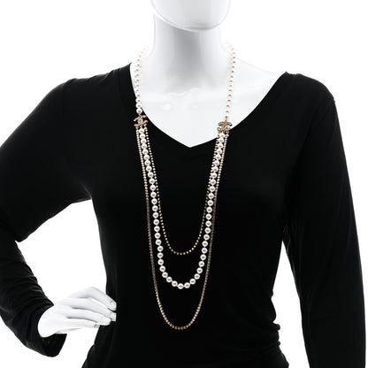 Chanel Pearl Crystal Multi Strand CC Long Necklace Gold 2 of 6