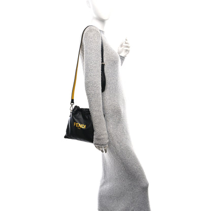 Fendi Soft Nappa Logo Small Drawstring Pouch Bag Black Sunflower 3 of 19