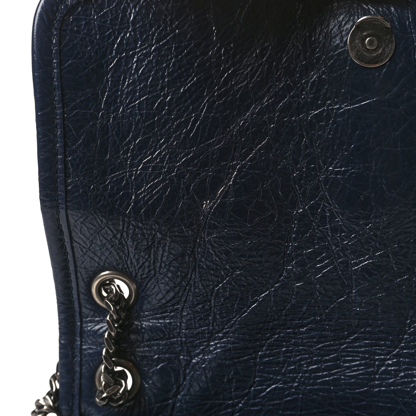 Crinkled Calfskin Matelasse Monogram Baby Niki Chain Satchel Navy