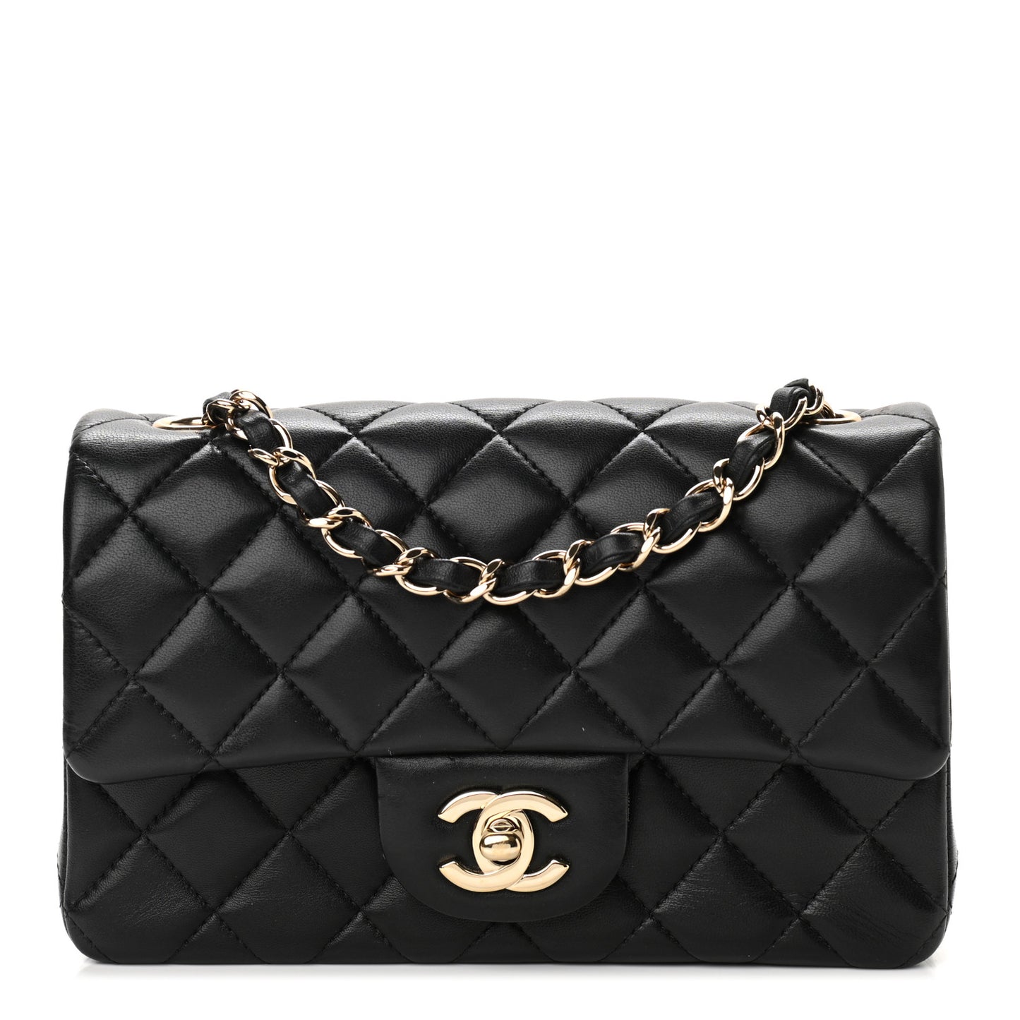 Lambskin Quilted Mini Rectangular Flap Black