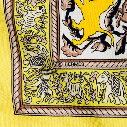 Hermes Silk Chasse En Inde Scarf 90 Jaune Caban Blanc 5 of 5