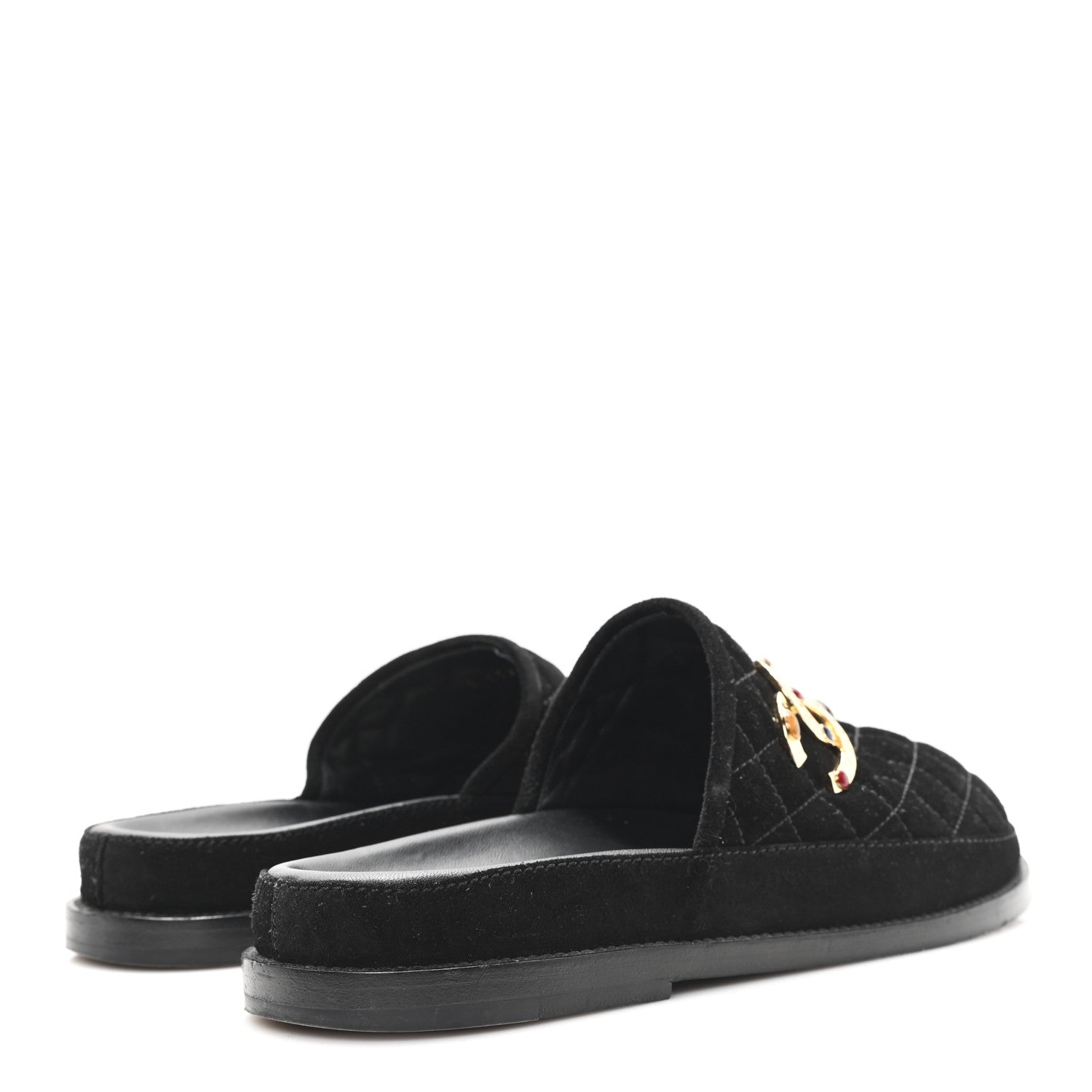 Chanel Suede Stitched Resin CC Mules 39 Black 5 of 9
