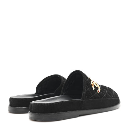 Chanel Suede Stitched Resin CC Mules 39 Black 5 of 9