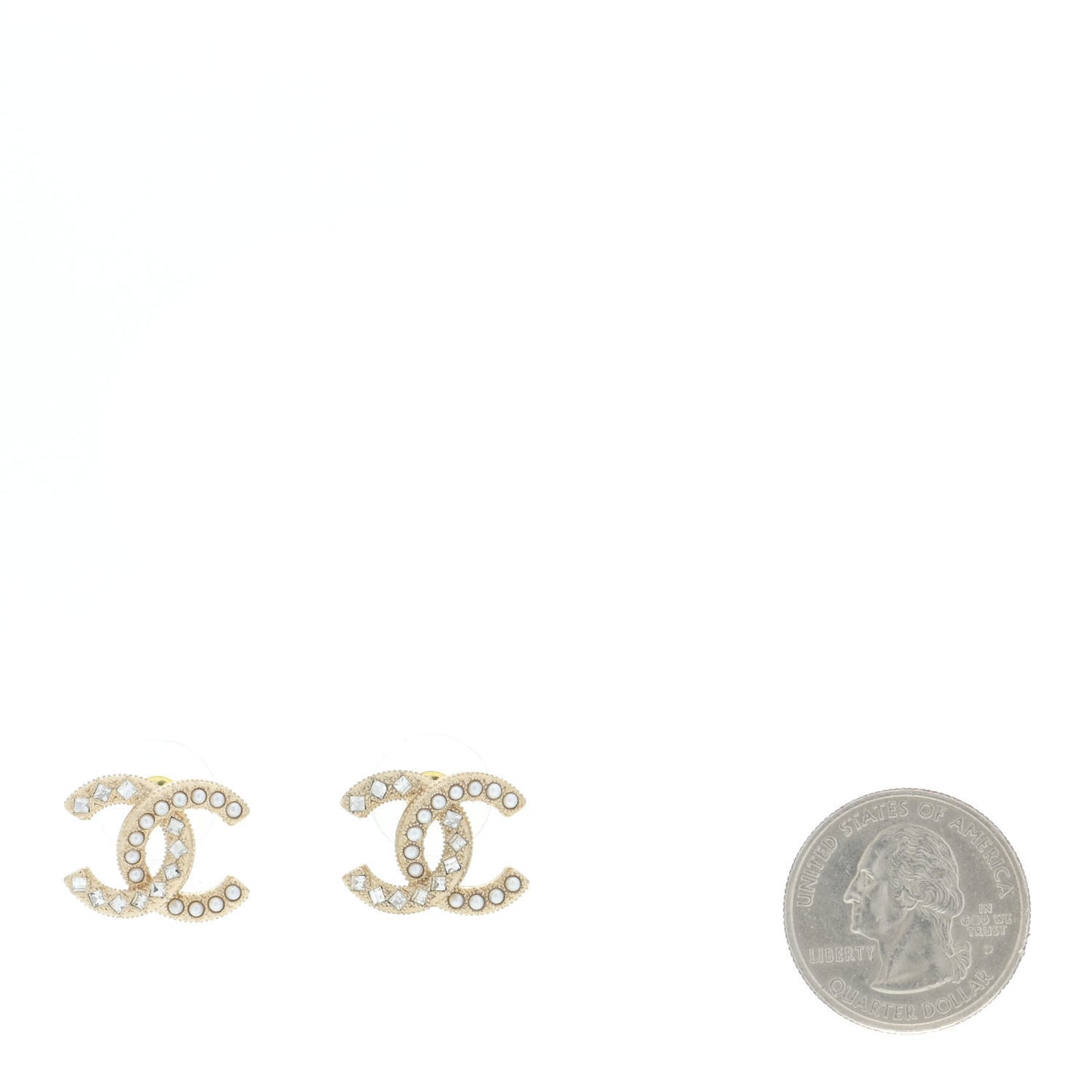 Pearl Crystal CC Earrings Gold