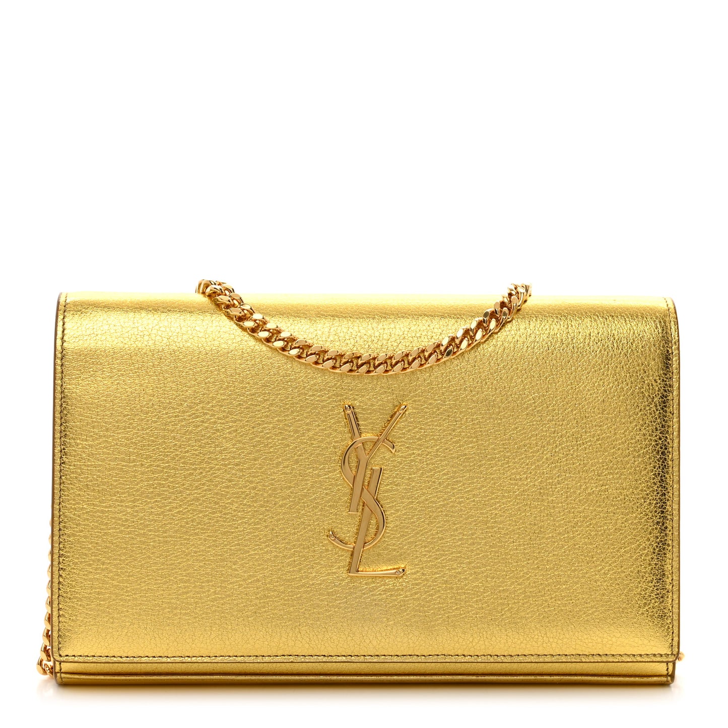 Metallic Calfskin Monogram Chain Wallet Gold