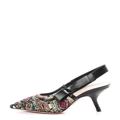 Christian Dior Embroidered Calfskin Beaded Sweet D Sling-Back Pumps 39 Black Turquoise 1 of 12