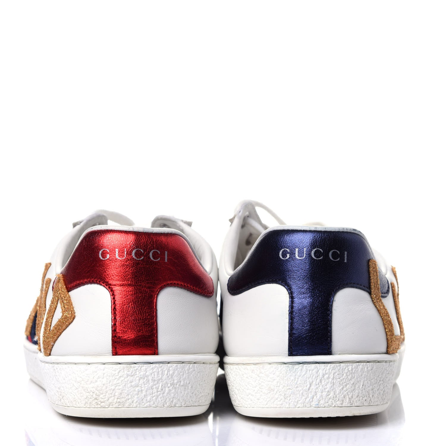 Gucci Calfskin Nappa Web LOVED Embroidered Womens Ace Sneakers 38 White Red Flame Notte 6 of 13