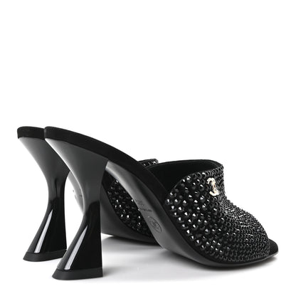 Chanel Crystal Strass CC Mules Sandals 36.5 Black 5 of 10