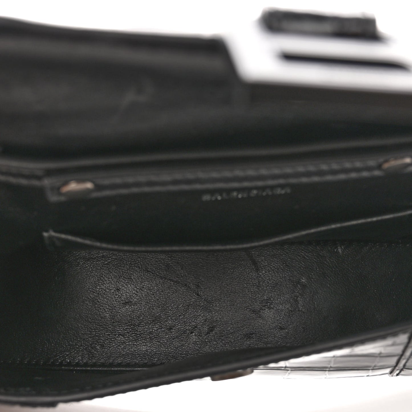 Shiny Calfskin Monochrome Crocodile Embossed Small Hourglass Evening Chain Bag Black