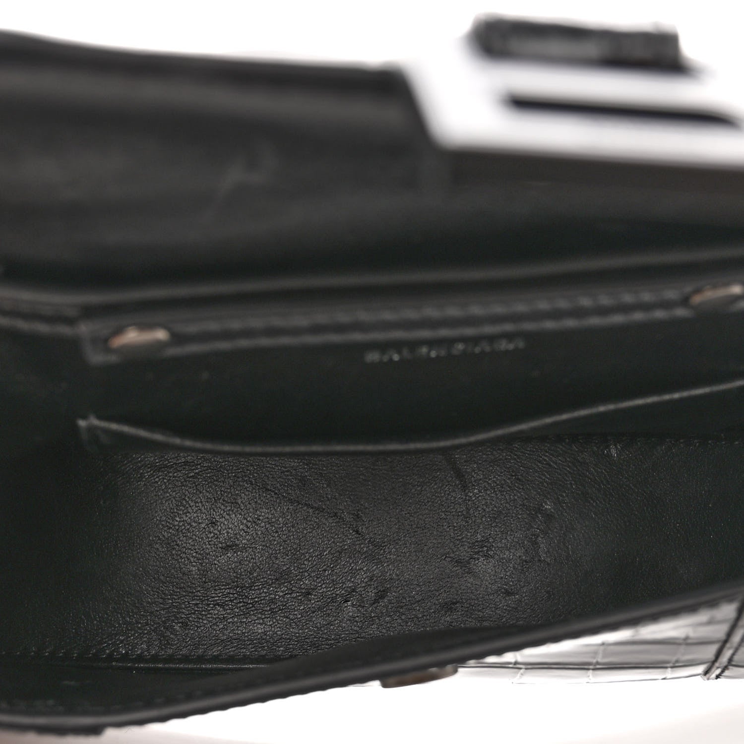 Balenciaga Shiny Calfskin Monochrome Crocodile Embossed Small Hourglass Evening Chain Bag Black 4 of 9