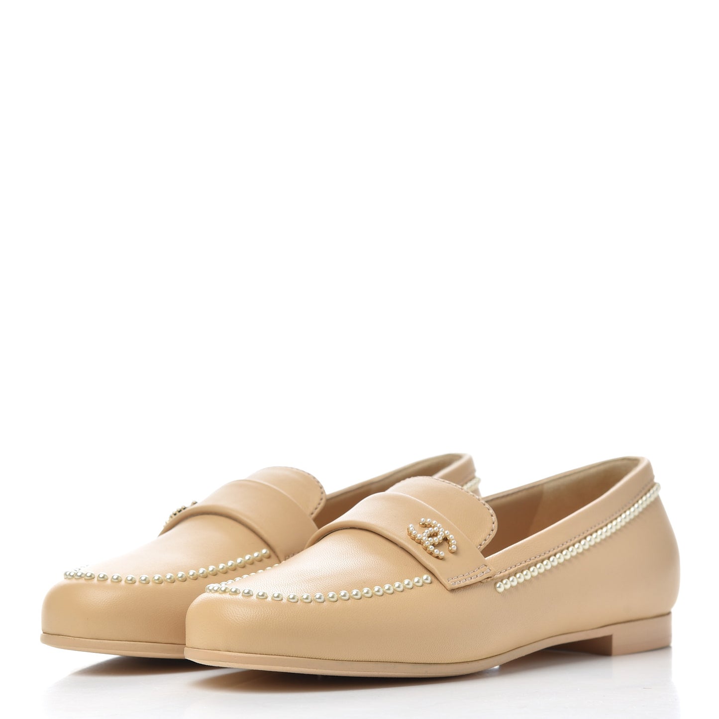 Calfskin Pearl CC Loafers 37.5 Beige